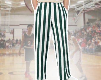 Green White Striped Lounge Pants Pajamas / Unisex Casual Loungewear Wide-Leg Pockets