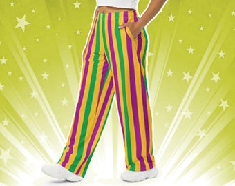 Mardi Gras Striped Lounge Pants Pajamas / Unisex Casual Loungewear Wide-Leg Pockets