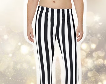 May include: Black and white striped pants with a wide waistband.