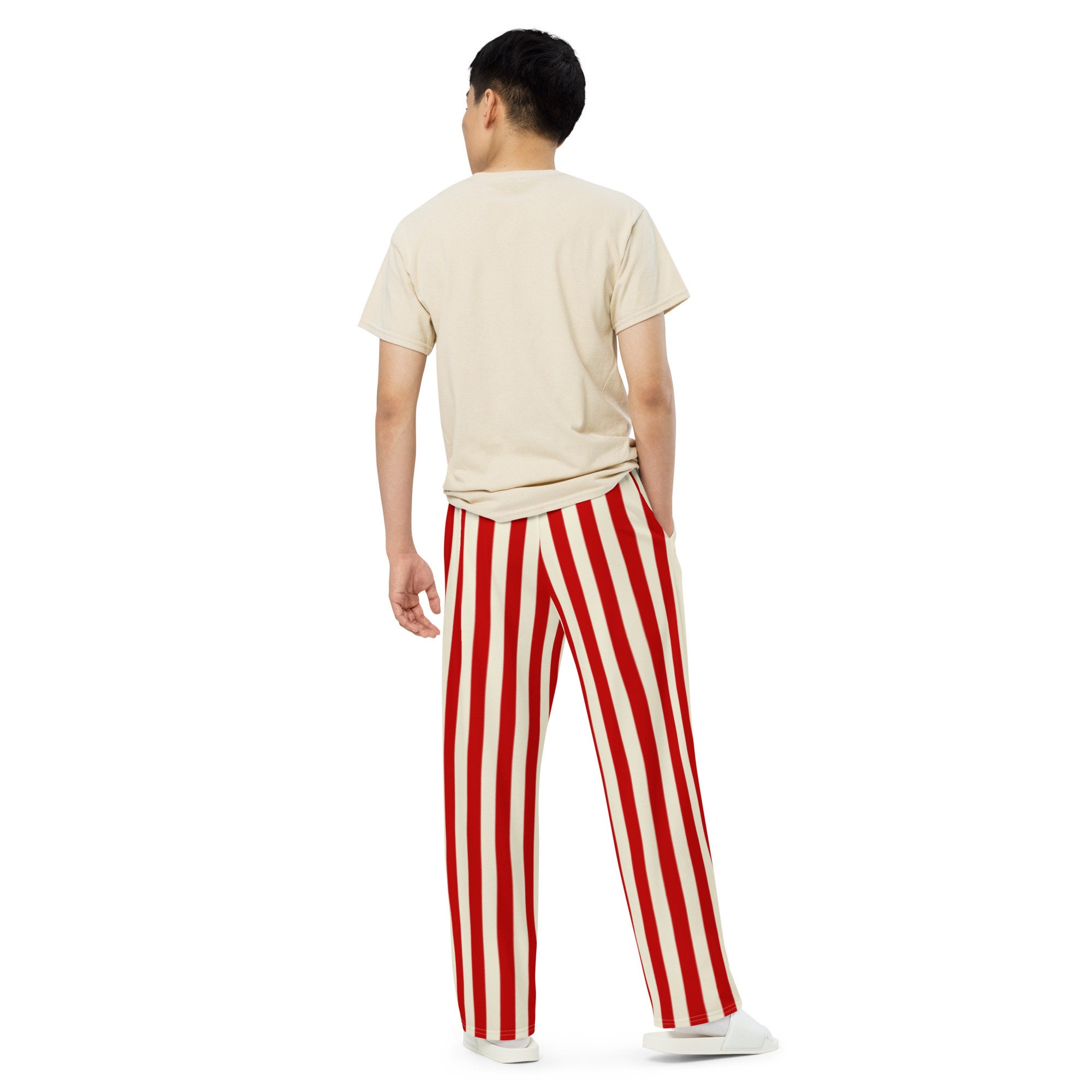 Red White Striped Lounge Pants Pajamas / Unisex Casual Loungewear Wide — free download