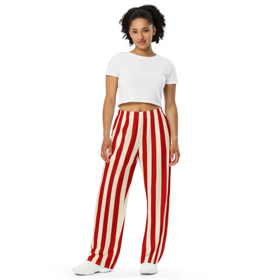 Red White Striped Lounge Pants Pajamas Unisex Casual Loungewear Wide Leg Pockets
