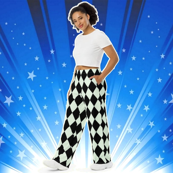 Black and White Harlequin Check Lounge Pants Pajamas Unisex Casual Loungewear Wide leg Pockets Etsy UK