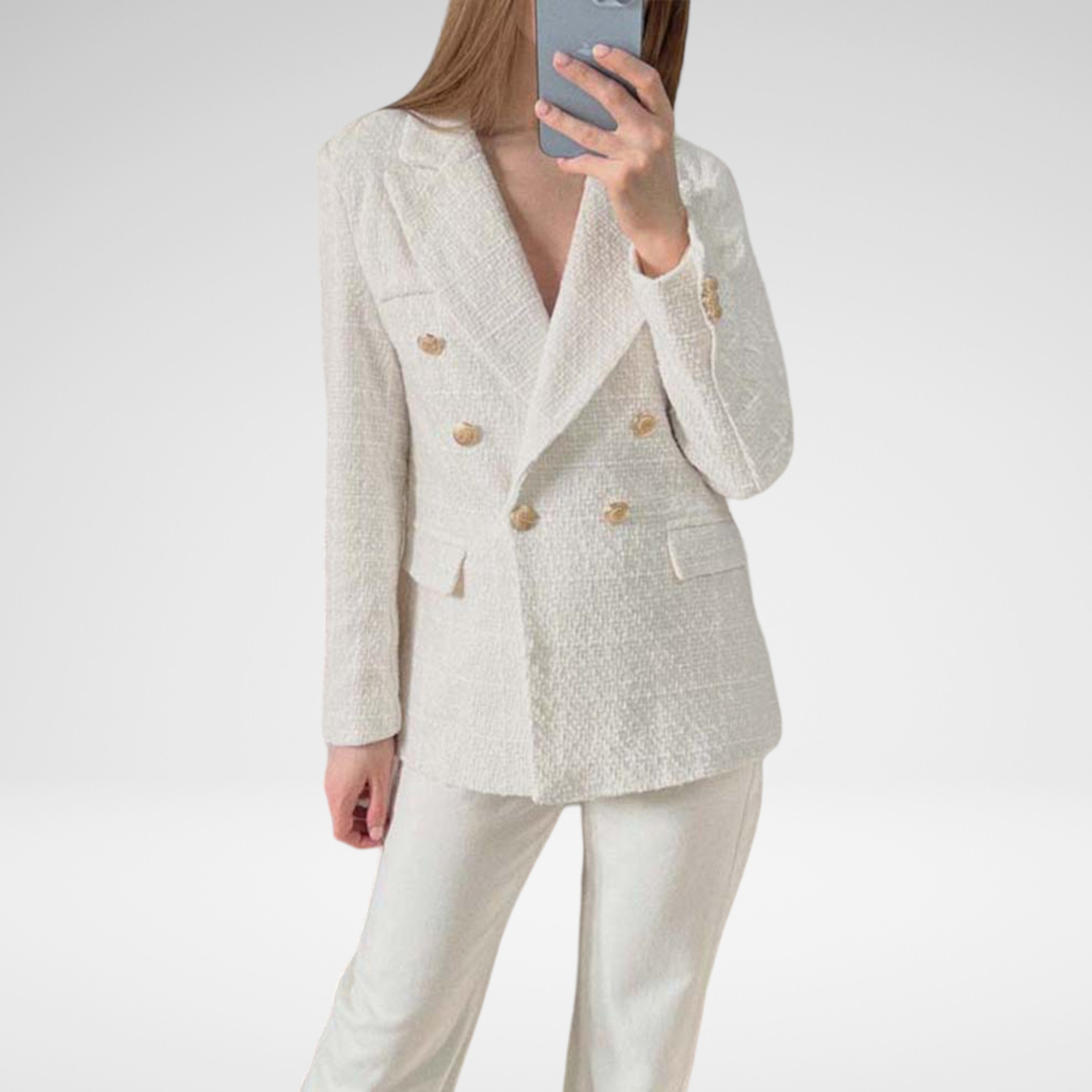 KajeWorldwide White Tweed Jacket - Women's Elegant Blazer - Woollen Coat