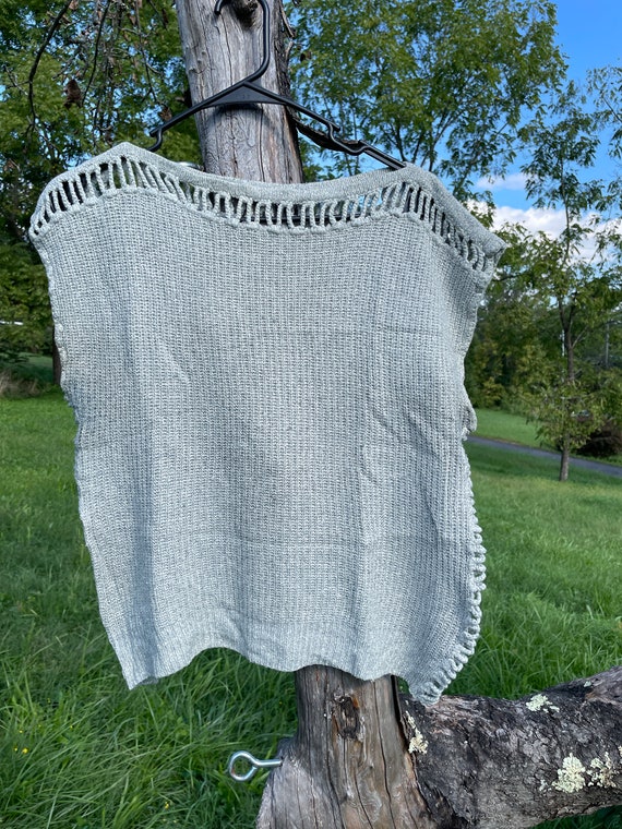 Vintage Grey Sweater Knit Cutout Boxy 80's - image 2
