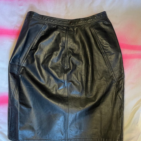 Vintage Black Leather Skirt 80's 90's