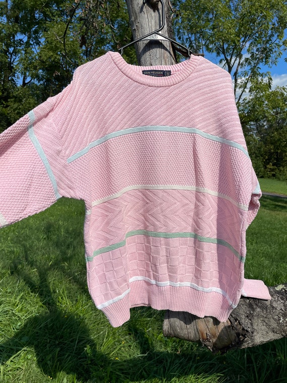 Vintage Sweater Pink 90's 2000 Textured Knit Past… - image 1