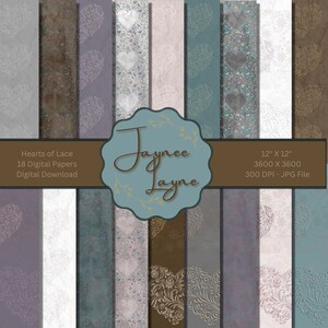 Corações de renda ~ Design de pacote de papel digital para uso comercial ~ Padrões de álbum de recortes para impressão ~ Corações, angustiados, impressão sob demanda