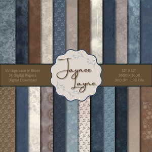 Vintage Blues ~ Design de pacote de papel digital para uso comercial ~ Padrões de álbum de recortes para impressão ~ Renda, desgastado, neutro, azul, impressão sob demanda