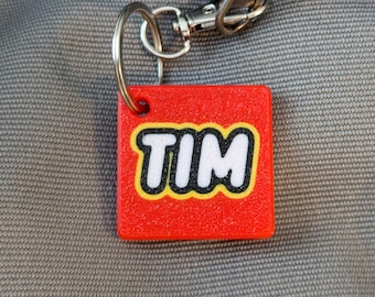 Personalized Brick Style Name Tags for backpack or Keychain. Square
