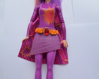 Super Hero Barbie in Princess Power Fire Purple Doll Cape Belt Mattel Used Please look at the pictures