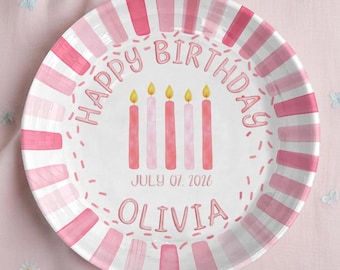 Personalized Girl Birthday Plate, Custom Name Pink Ceramic Plate, First Birthday Keepsake, Baby Girl Gift, Kids Party Decor P427CYE0