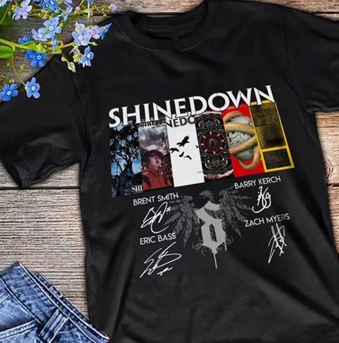 Shinedown Band Collage Album Signed Shirt, Shinedown Tour Shirt, Shine