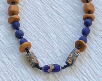 African Bead Necklace, Handmade Polymer Clay Bead Necklace