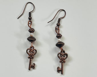Copper Key Earrings, Women's Jewelry