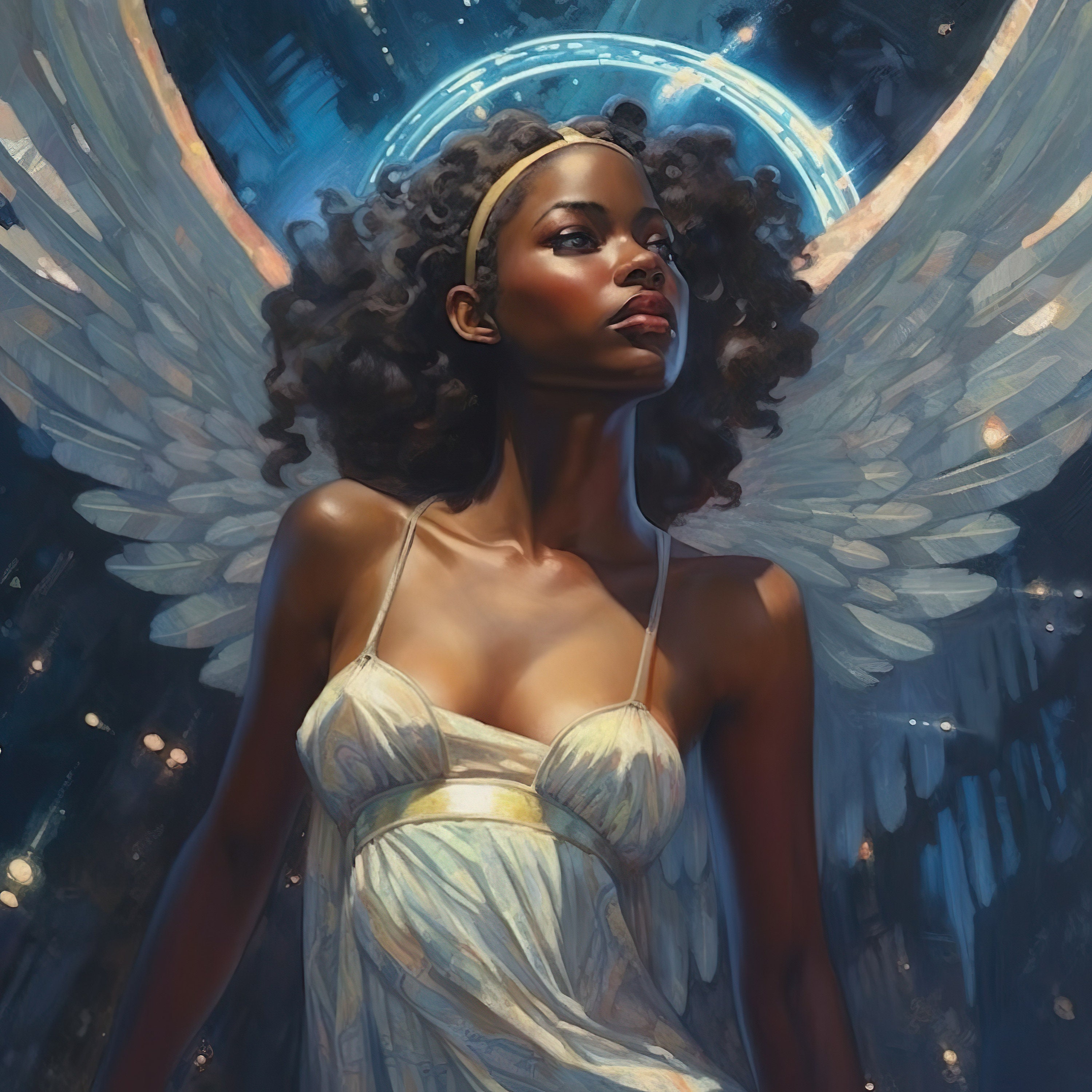 Black Angel Artwork 'heavenly Melanin' Original Fine Etsy