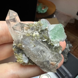 Green Fluorite, Double Terminated Quartz, Calcite and Pyrite - Exceptional Combo - Erongo, Namibia