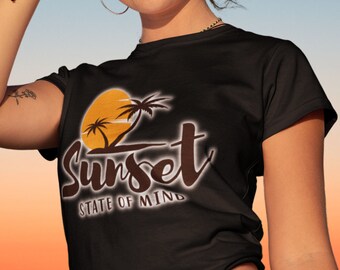 Camiseta Sunset State of Mind / Camiseta Retro Palm Tree Sunset / Camisa Beach Vibes