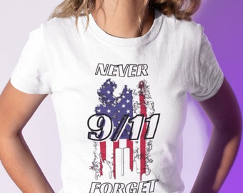Maglietta "Never Forget 9/11" - Omaggio alla bandiera americana effetto invecchiato