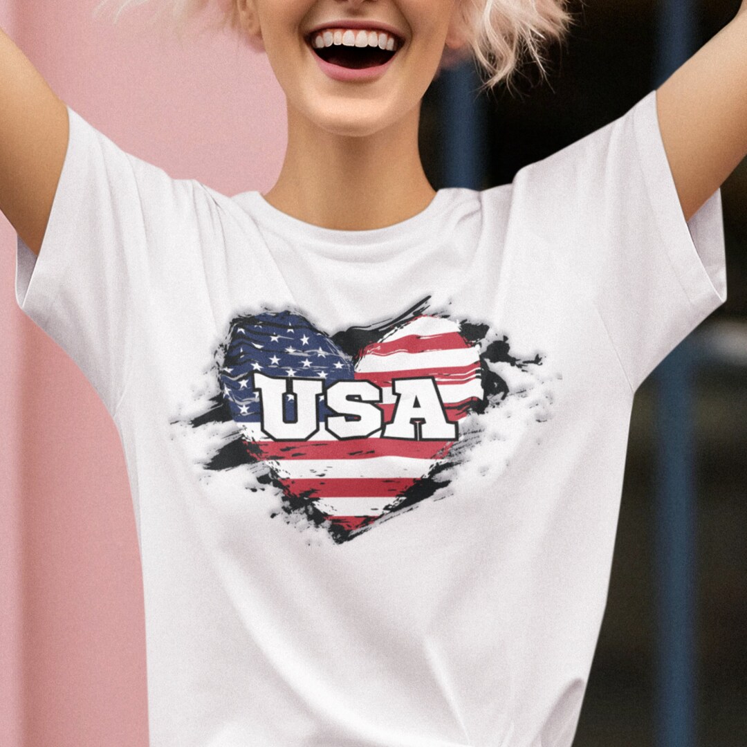 American Heart Graphic Round Neck T Shirt