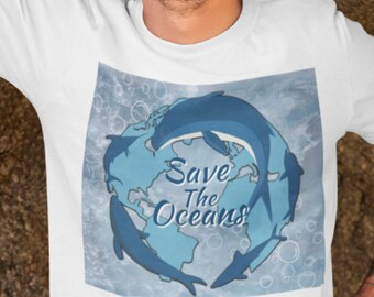 Save The Oceans T-shirt with Whales and Dolphins shirt with ring of Ocean Life