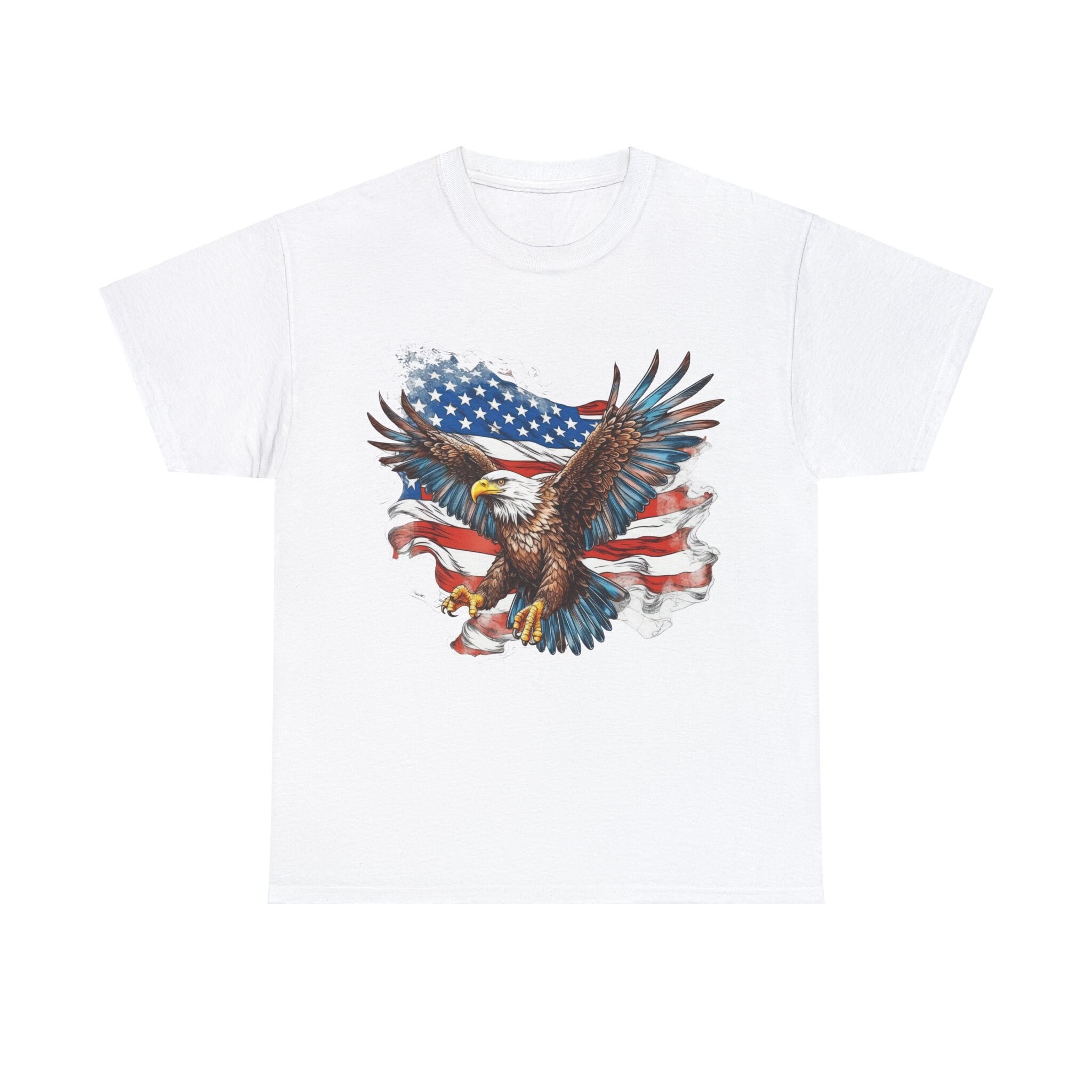 American Icon Patriotic USA Eagle in Front of American Flag T-shirt USA Red White Blue Patriot Majestic - Trenz Shirt Company