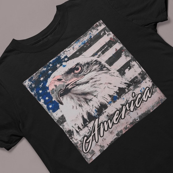 Vintage American Bald Eagle T-shirt With Distressed Flag