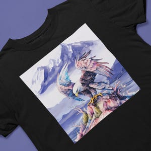 Majestic Bald Eagle T-shirt  with Alaskan Mountain View | Unisex Heavy Cotton Tee