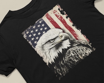 Patriotic Eagle Unisex Tee, American Flag Graphic Shirt, Vintage Bald Eagle Tshirt, Distressed USA Tee, Strength and Courage Shirt, 4th of