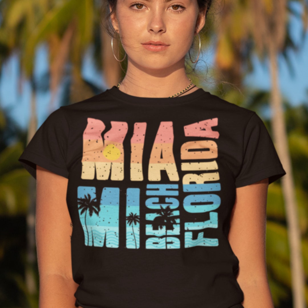 Miami Beach Florida Palm Tree Block Letters T-shirt - Etsy