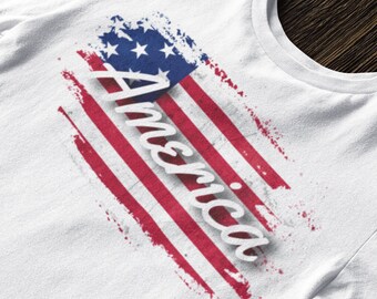 America with an American flag T-shirt with distressed American flag shirt