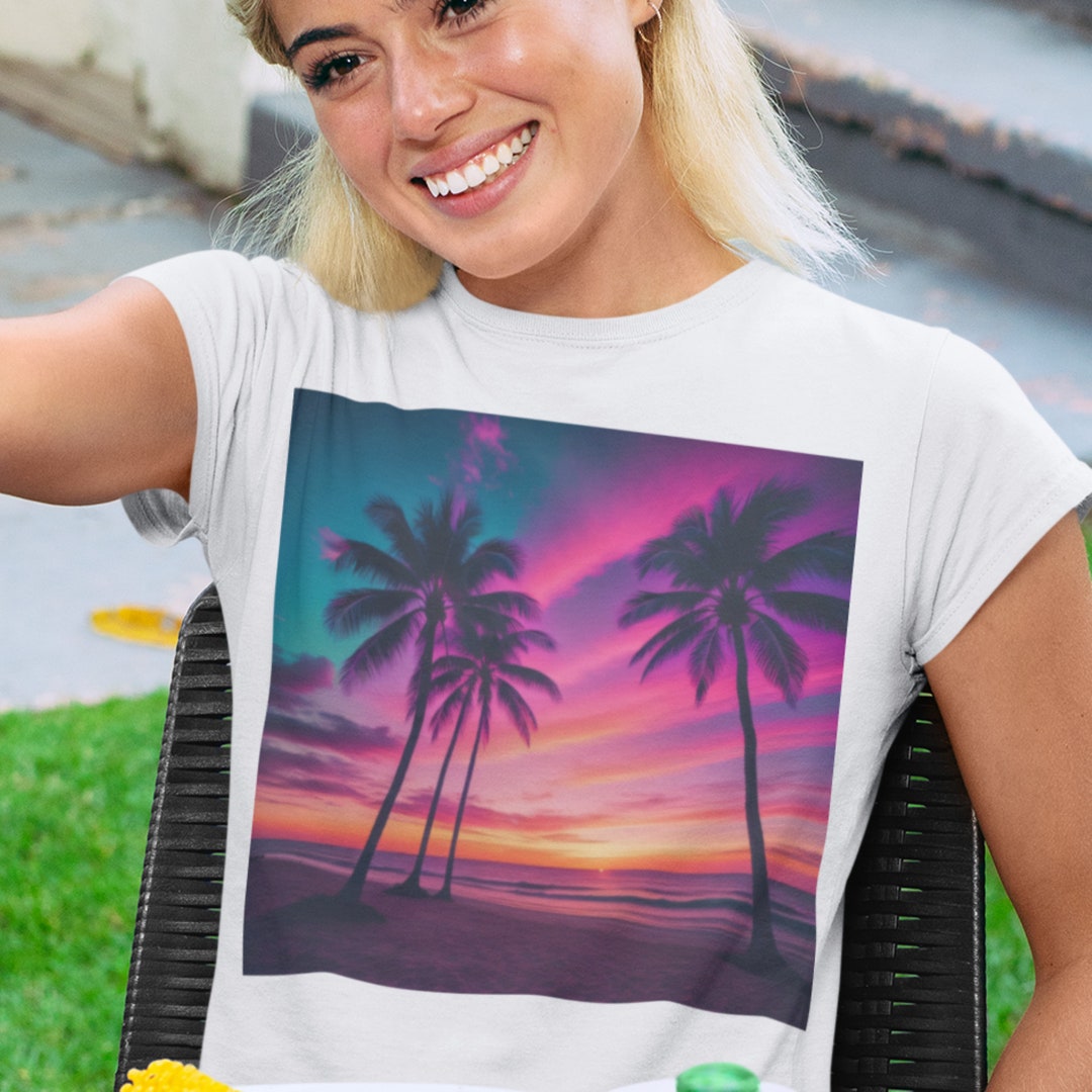 Paradise Beach T-shirt – Purple Sky, Tropical Palm Tree Apparel - Etsy