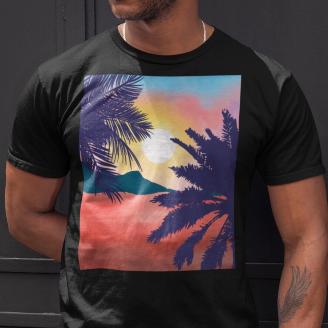 Tropical Sunset With Palm Trees and a Calm Ocean T-shirt - Etsy
