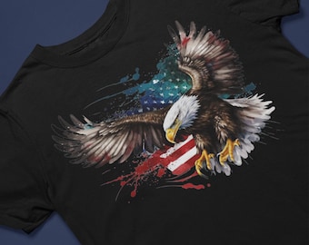 American Bald Eagle Graphic Tee, Patriotic USA Flag T-Shirt