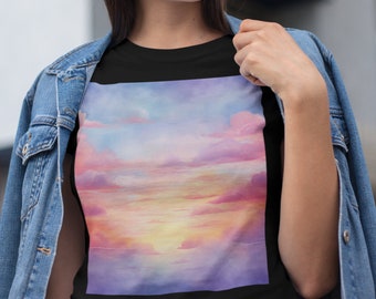 Pastel Watercolor Sunset T-shirt | Ocean Sunset Tee | Watercolor Beach Shirt | Sunset Sky Graphic Tee