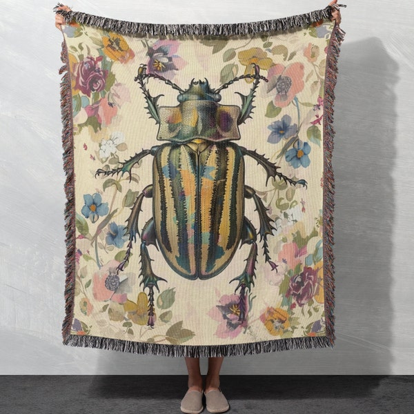 Beetle Blanket Floral Cottagecore Decor Insect Lover Pastel Whimsigoth Bug Theme Baby Blanket Vintage Beetle Tapestry Throw Blanket