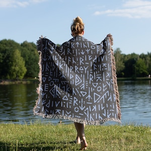 Viking Runes Throw Runic Blanket Rune Scandinavian Gothic Folk Art ...