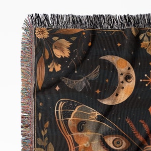 Celestial Throw Cottagecore Decor Magical Moth Dark Academia Mystical Blanket Witchy Gifts For Her Butterfly Lover Woven Throw Blanket