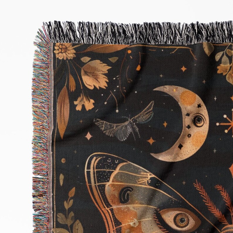 Celestial Throw Cottagecore Decor Magical Moth Dark Academia Mystical Blanket Witchy Gifts For Her Butterfly Lover Woven Throw Blanket