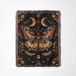 Celestial Throw Cottagecore Decor Magical Moth Dark Academia Mystical Blanket Witchy Gifts For Her Butterfly Lover Woven Throw Blanket