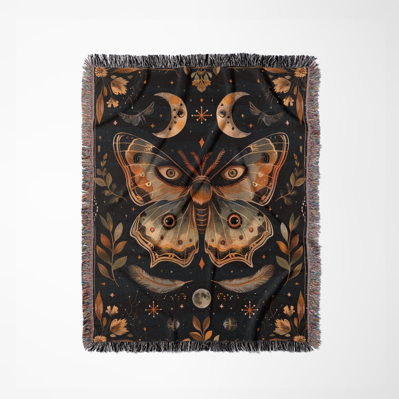 Celestial Throw Cottagecore Decor Magical Moth Dark Academia Mystical Blanket Witchy Gifts For Her Butterfly Lover Woven Throw Blanket