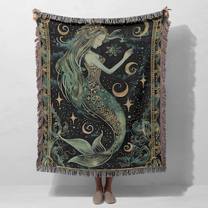Mermaid Throw Blanket Celestial Mermaid Oceancore Decor Maximalist Teal Blanket Mermaidcore Coconut Girl Magical Girls Room Bedding Beachy