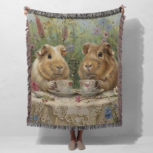 Guinea Pig Blanket Woven Throw Blanket Light Academia Adorable Piggies Lover Cavies Gift Animal Tea Party Cottagecore Tapestry Pig Wall Art