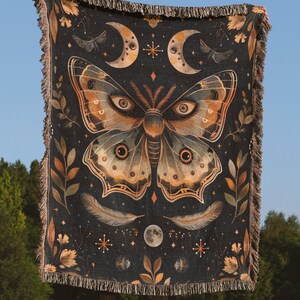 Celestial Throw Cottagecore Decor Magical Moth Dark Academia Mystical Blanket Witchy Gifts For Her Butterfly Lover Woven Throw Blanket
