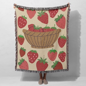 Strawberry Blanket Berry Throw Cottagecore Decor Gift For Gardener Woven Picnic Blanket Summer Home Girly Dorm Housewarming Strawberry Theme