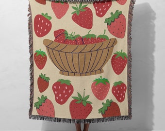 Strawberry Blanket Berry Throw Cottagecore Decor Gift For Gardener Woven Picnic Blanket Summer Home Girly Dorm Housewarming Strawberry Theme