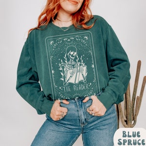 Leescomfort Kleuren Sweatshirt Cadeau voor boekenwurm Steun uw lokale bibliotheek Tarotkaartlezer Pullover Crewneck Book Club Dark Academia