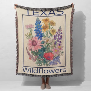 Texas Throw Blanket Texas Housewarming Gift Wildflowers Woven Tapestry Southern Decor Bluebonnets Vintage Texan Gift Going Away Present