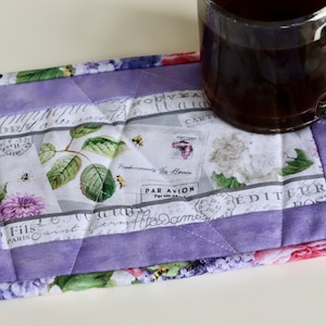 Handmade Quilted Mug Rug, Fabric Coaster, Placemat, Candle or Snack Mat, Ideal Gift for Coffee Lovers, Bridal Shower Gift or Treat Yourself