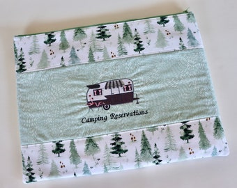 Handmade RV Camping Document Pouch, Embroidered Trailer, 15x11, Travel Bag