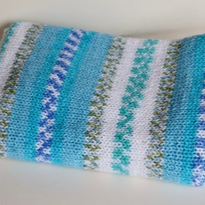 Hand Knit Baby Blanket in Shades of Blue and White, Soft, Warm, Cozy, Stroller or Car Seat Cover, Baby Shower Gift for New Mom, Newborn Gift
